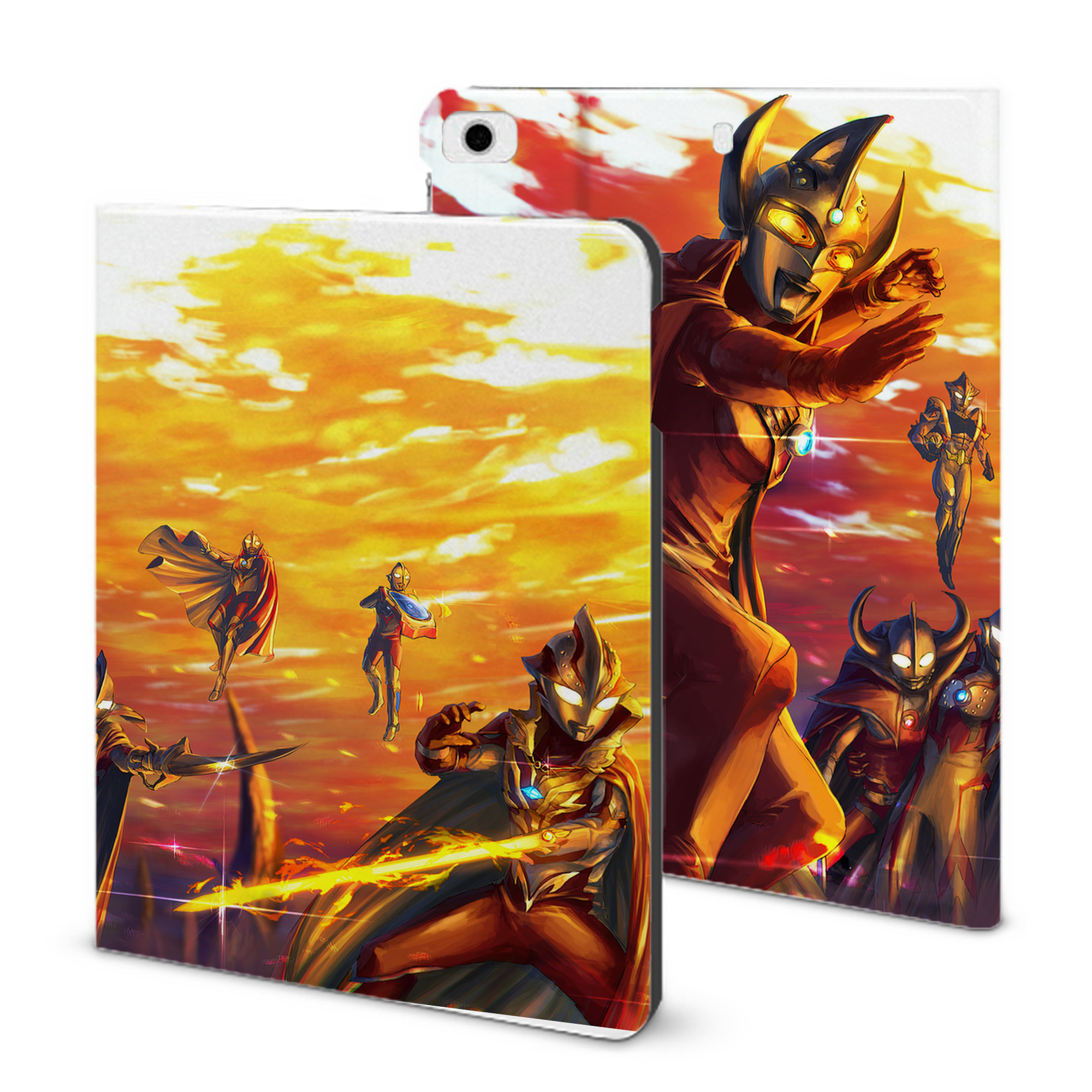 （画像用） ウルトラマン Ultraman IPad ケース ブック型 PUレザー TPU 耐衝撃 軽量 薄型 ペン収納なし 全面保護 IPad 各モデル対応